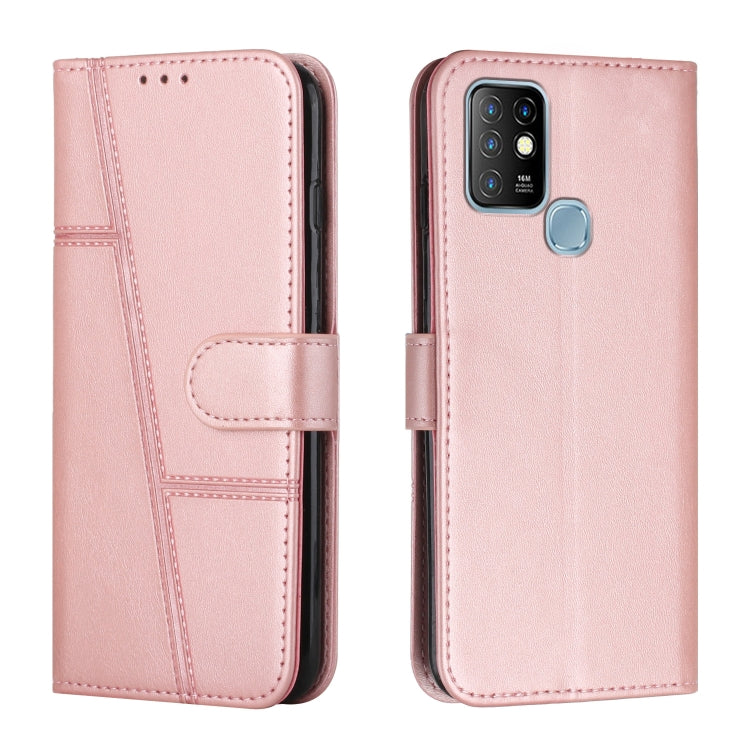 Pink leather wallet phone case with buckle, stitched design, and front card pocket.