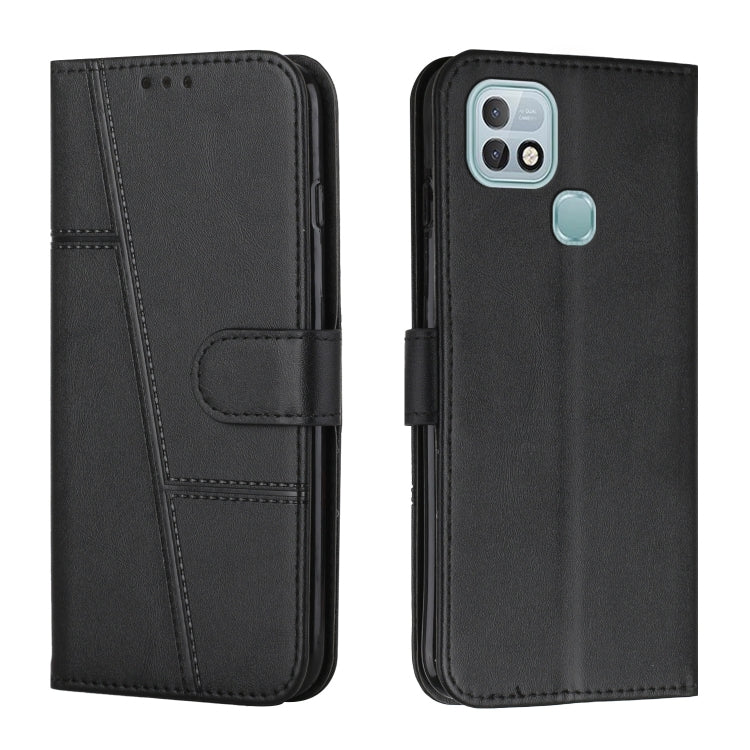 Black stitched leather wallet phone case with buckle strap and camera cutouts
