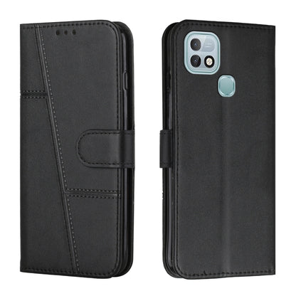 Black stitched leather wallet phone case with buckle strap and camera cutouts