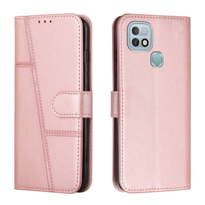 Pink leather wallet phone case with buckle, front flap pocket, and camera cutout.