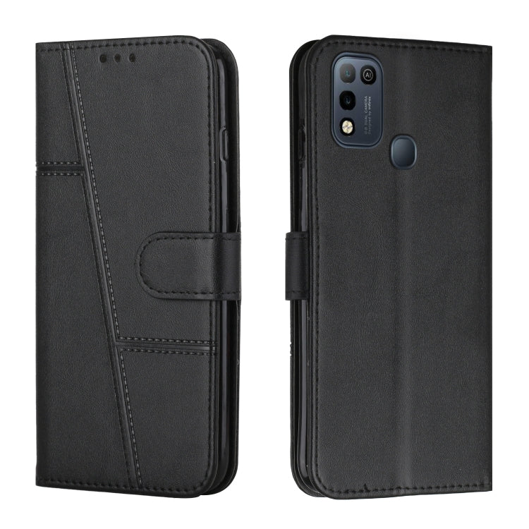 Black stitched leather wallet phone case with card pocket and rear camera cutouts