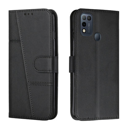 Black stitched leather wallet phone case with card pocket and rear camera cutouts