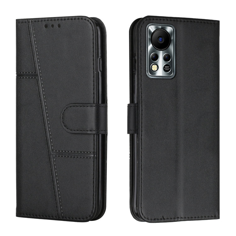 Black leather folio phone case with camera cutout, visible buttons, and card slot.