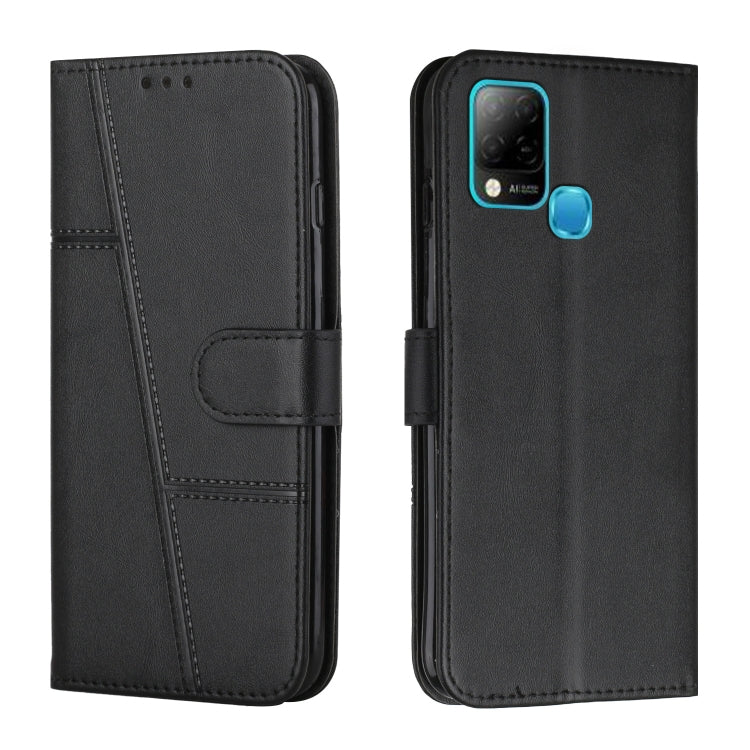 Black leather folio phone case with camera cutout and blue side accessory button.