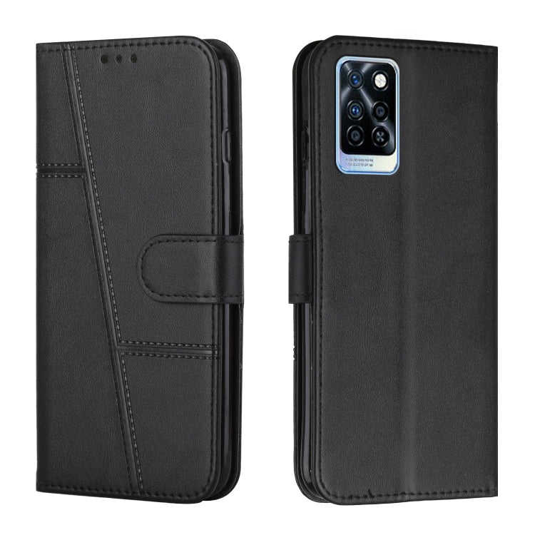 Black leather folio phone case with stitched edges, card slot, and camera window.