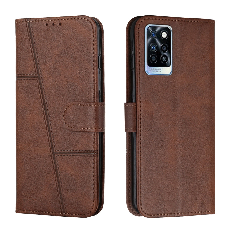 Brown leather folio phone case with calf texture, stitched panels, and buckle closure