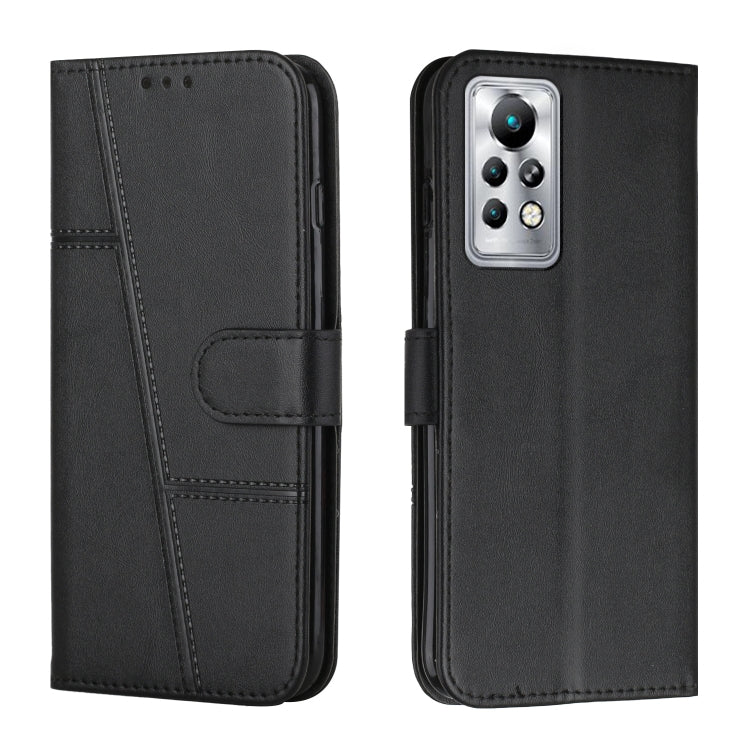 Black leather folio phone case with camera cutout, flash area, and slim card slot.