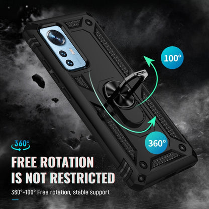 Rugged shockproof phone case with rotating metal ring holder, black
