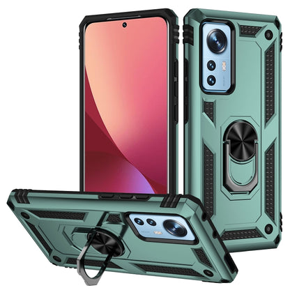 Shockproof phone case with holder, dark green TPU+PC back cover with kickstand