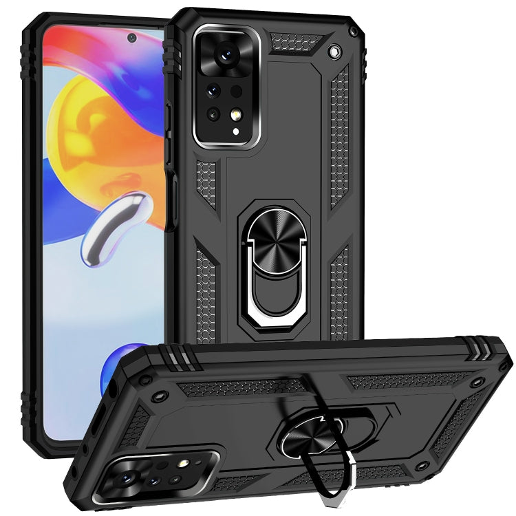 Shockproof phone case with holder, black TPU+PC back cover and built-in kickstand