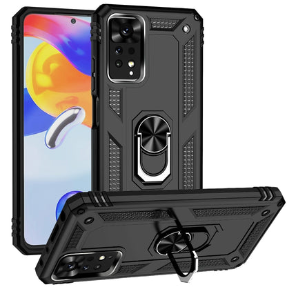 Shockproof phone case with holder, black TPU+PC back cover and built-in kickstand