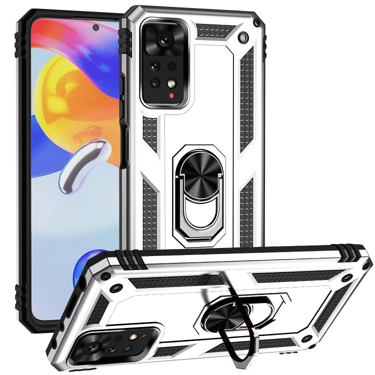 Shockproof phone case with holder, silver TPU+PC back cover and raised kickstand
