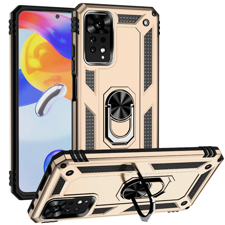 Shockproof phone case with holder, gold TPU+PC back cover with built-in kickstand