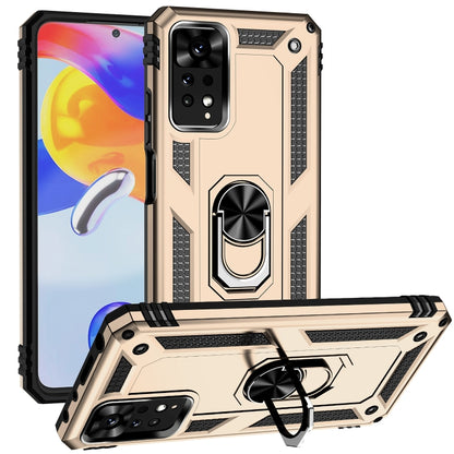 Shockproof phone case with holder, gold TPU+PC back cover with built-in kickstand