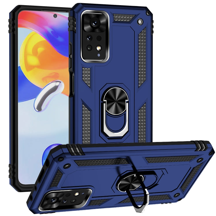 Shockproof phone case with holder, blue TPU+PC back cover and flip kickstand