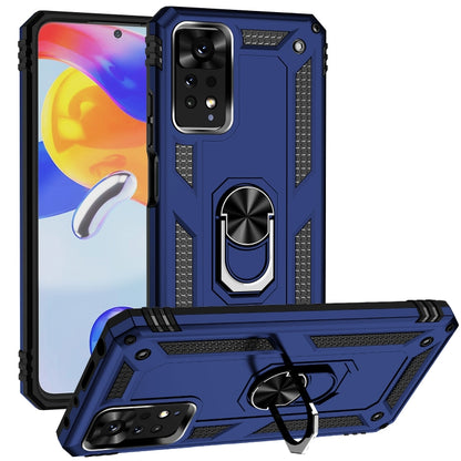 Shockproof phone case with holder, blue TPU+PC back cover and flip kickstand