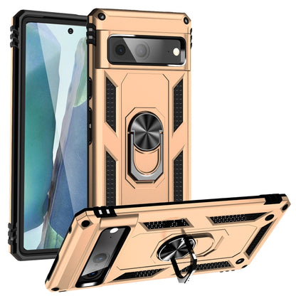 Shockproof TPU + PC phone case with holder, gold with rugged bumper design