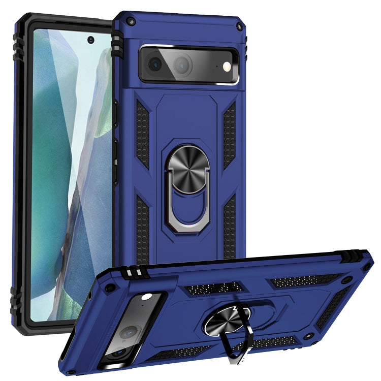 Shockproof TPU + PC phone case with holder, blue with rugged bumper design