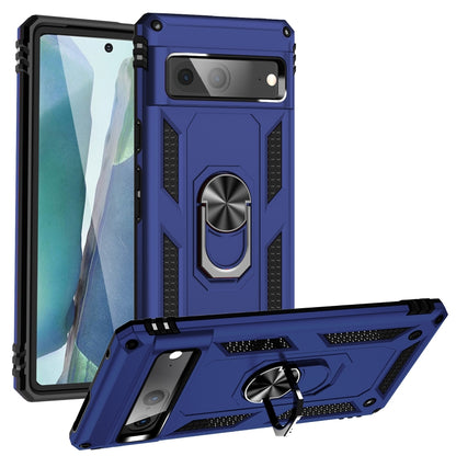 Shockproof TPU + PC phone case with holder, blue with rugged bumper design