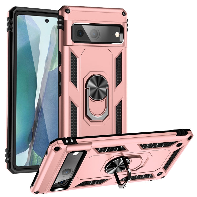 Shockproof TPU + PC phone case with holder, rose gold with rugged bumper design
