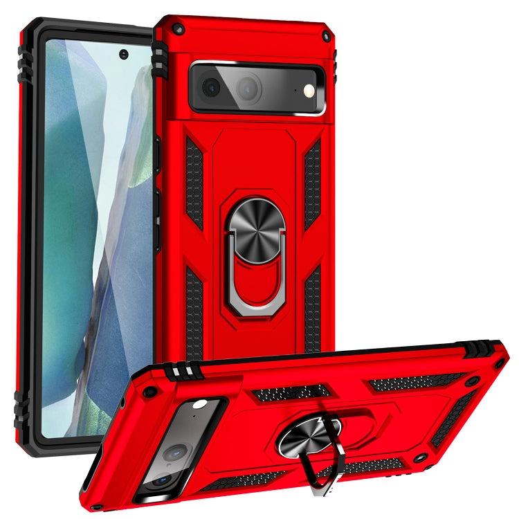 Shockproof TPU + PC phone case with holder, red with rugged bumper design