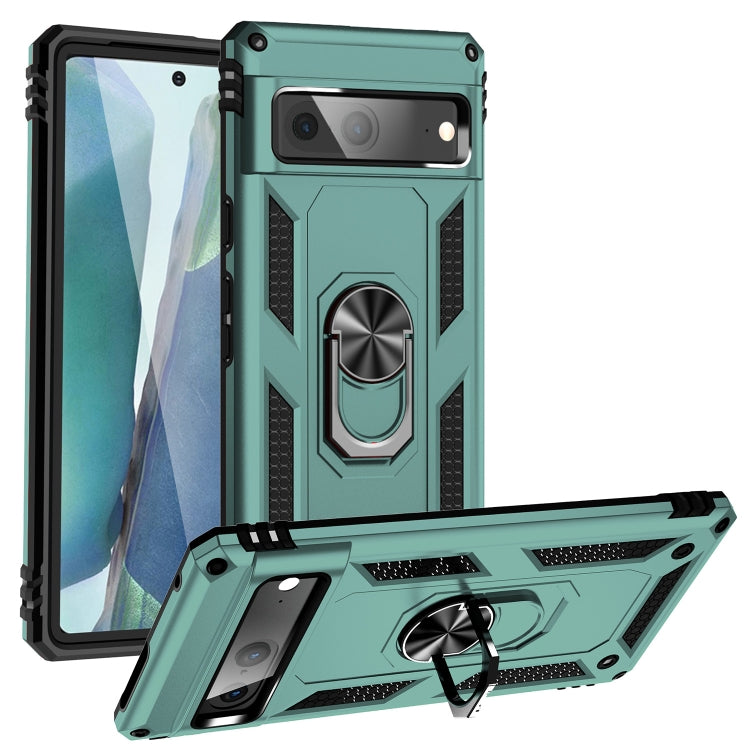 Shockproof TPU + PC phone case with holder, dark green with rugged bumper design