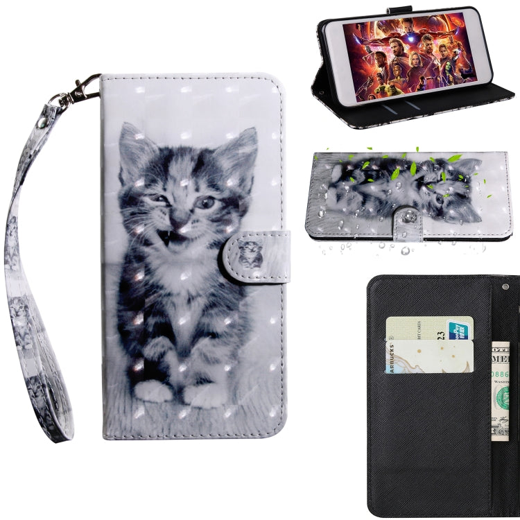 Cat kitten patterned leather phone case with wrist strap and foldover card holder