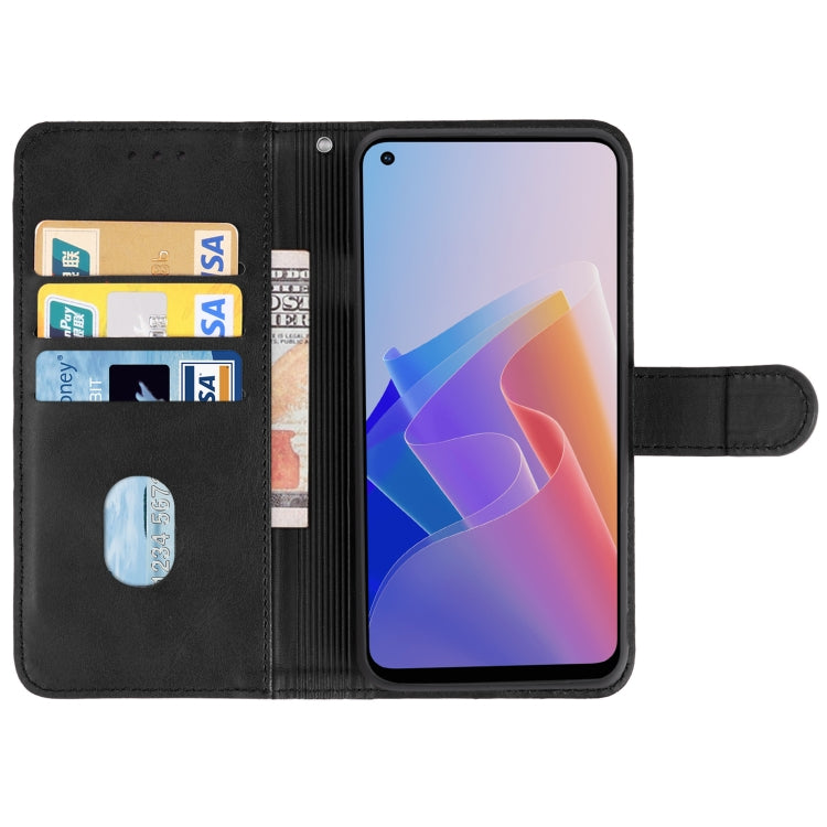 Black leather folio phone case for OPPO Reno7 Lite, open with card slots and stand flap