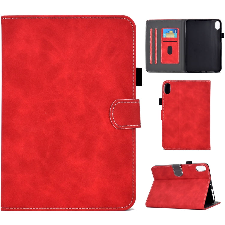 Red cowhide-texture smart leather tablet case with flip cover and card slots