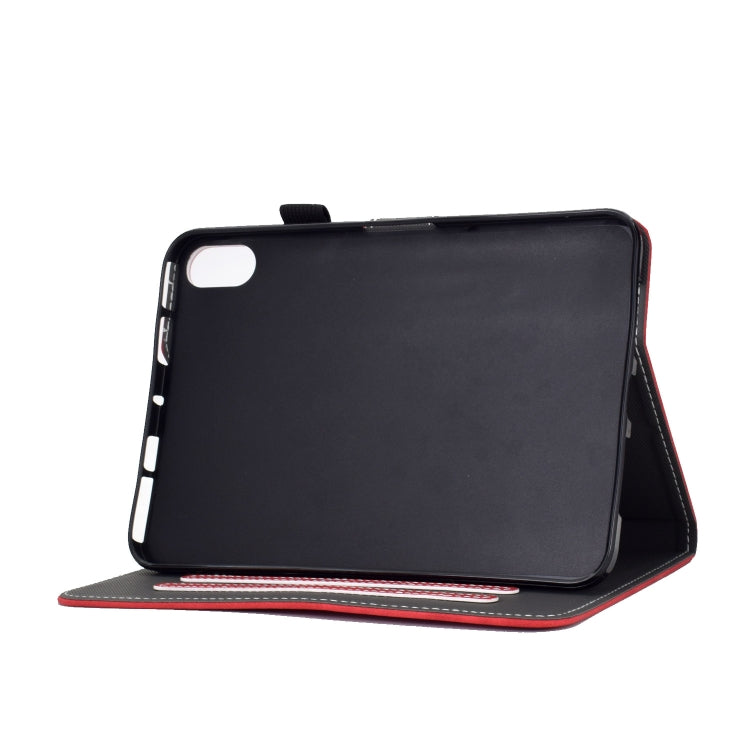 Black smart leather tablet case with red-trim stand and side camera opening