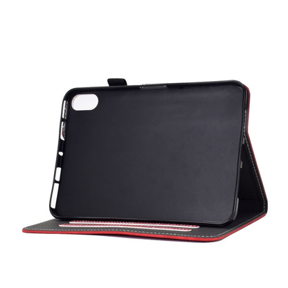 Black smart leather tablet case with red-trim stand and side camera opening
