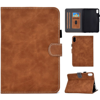Smart leather tablet case with cowhide texture, brown folio with stand and side pocket