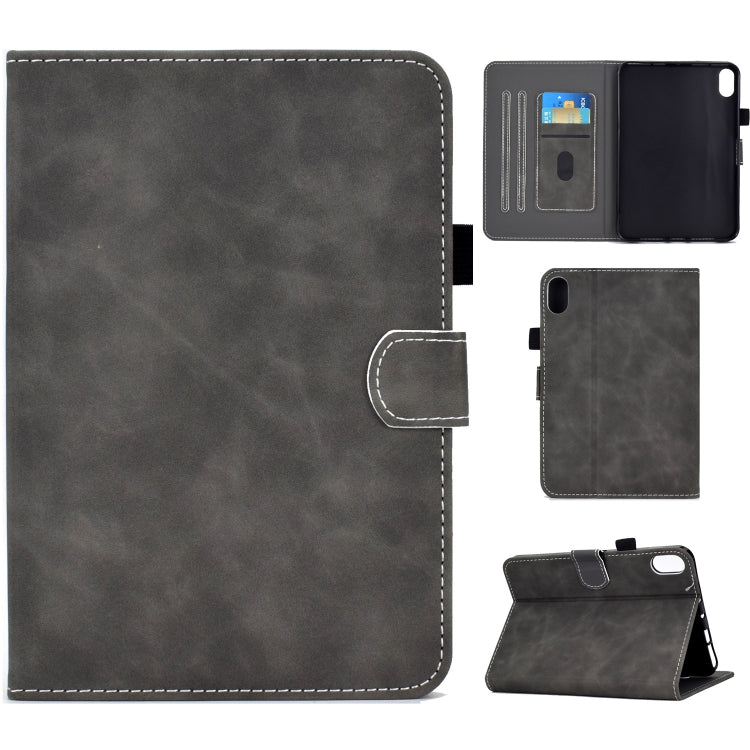 Smart leather tablet case with cowhide texture, grey folio with stand and card slots