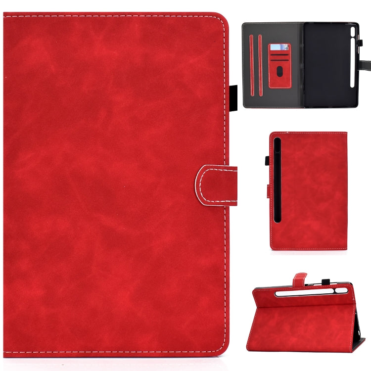 Red cowhide-texture smart leather tablet case set with flip cover and card slots