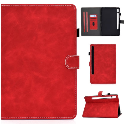 Red cowhide-texture smart leather tablet case set with flip cover and card slots