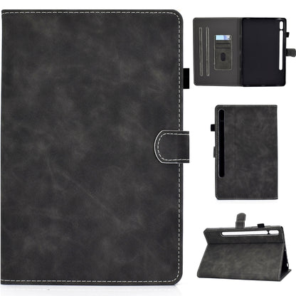 Grey cowhide-texture tablet folio case with stand, side button cutout and stitched edges