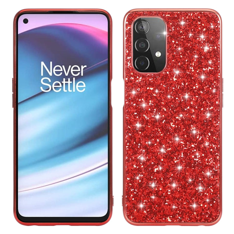 Red glitter TPU phone case with raised camera cutout and protective bumper trim