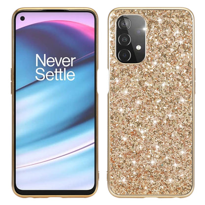Gold glitter TPU phone case with raised camera cutout and protective slim frame