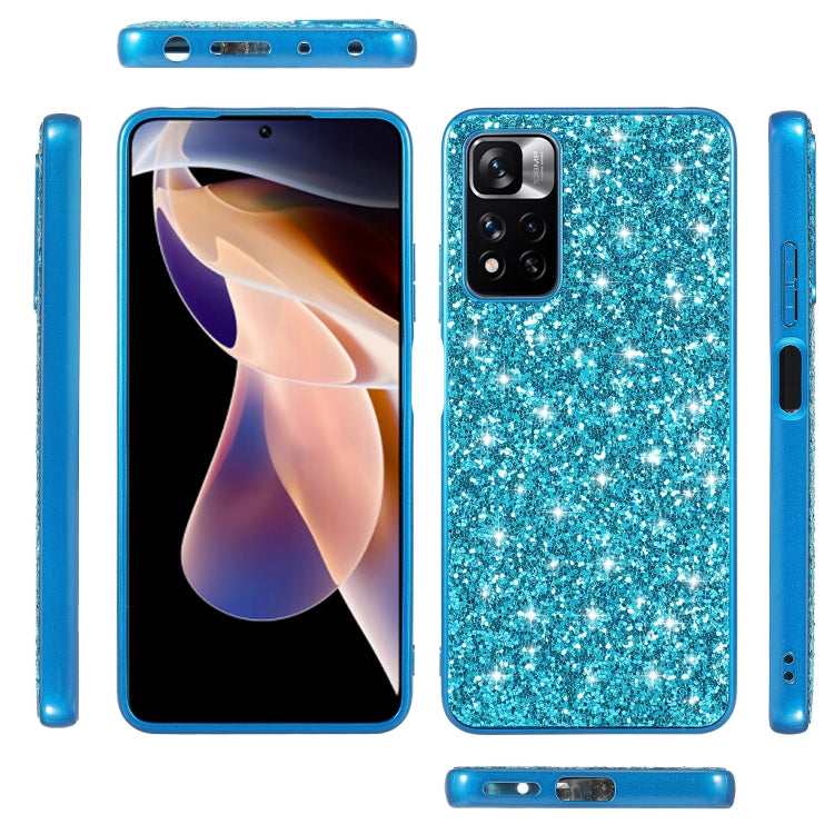 Blue glitter TPU phone case with camera cutout and side button openings