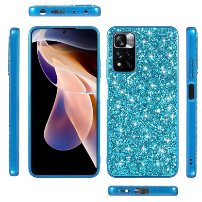 Blue glitter TPU phone case with camera cutout and side button openings