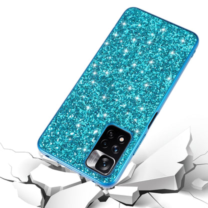 Blue glitter TPU phone case with camera cutout and protective raised bumper