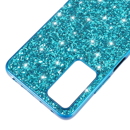 Blue glitter TPU phone case with camera cutout window and protective frame