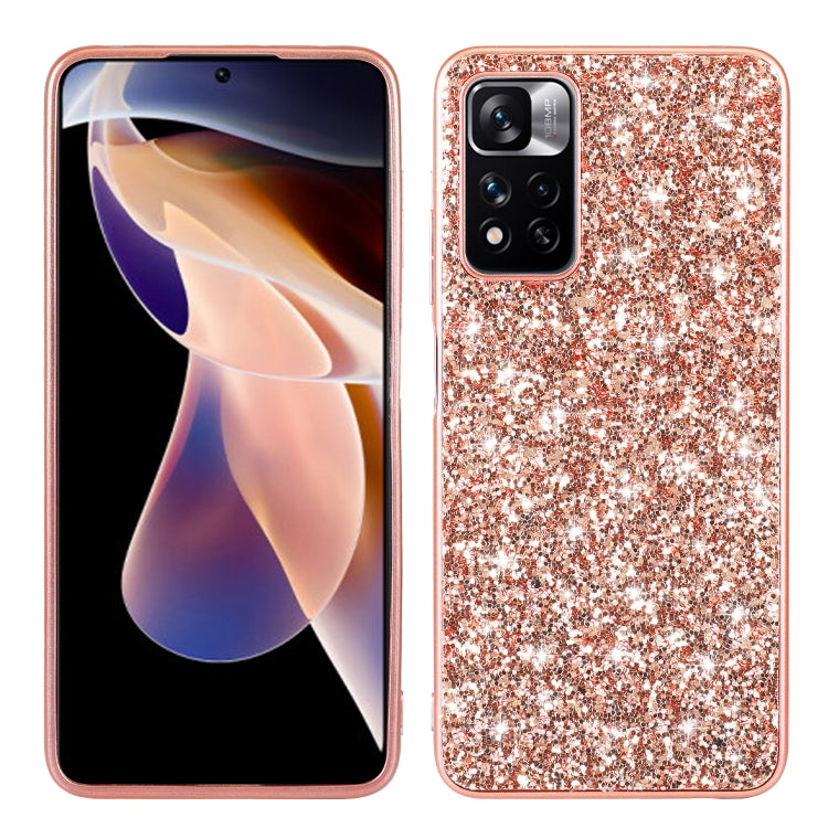 Rose gold glitter TPU phone case with camera cutout and slim protective rim
