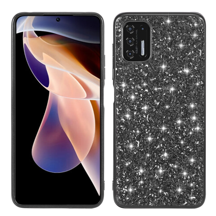 Black glitter TPU phone case with camera cutout and raised shockproof edges