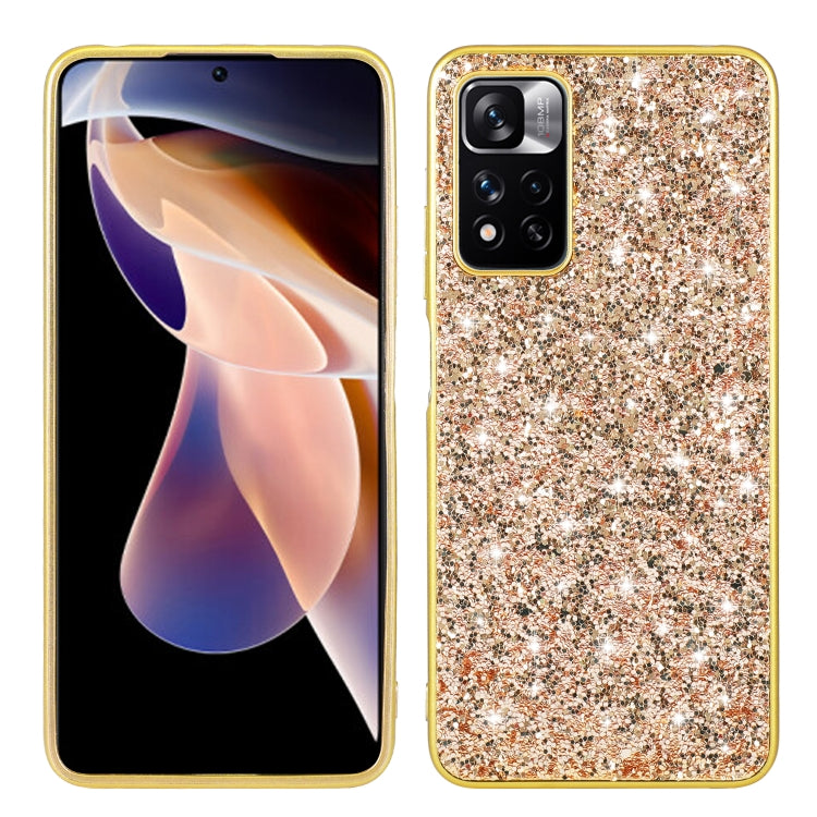 Gold glitter TPU phone case with camera cutout and protective raised border