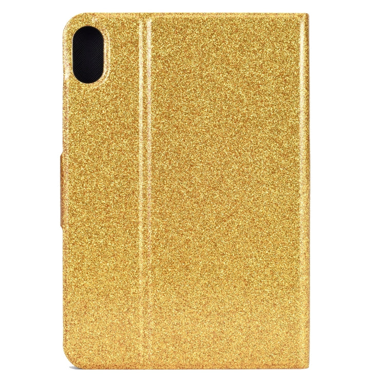 Glitter gold tablet case with camera cutout and vertical seam detail