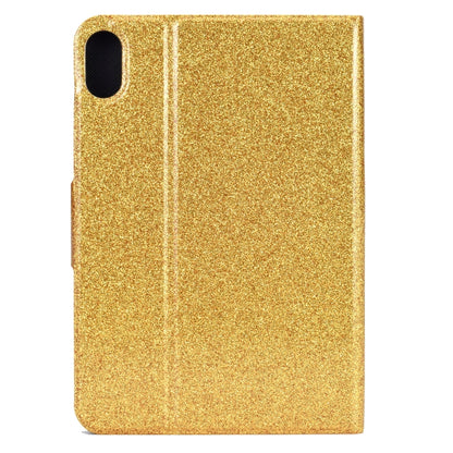 Glitter gold tablet case with camera cutout and vertical seam detail