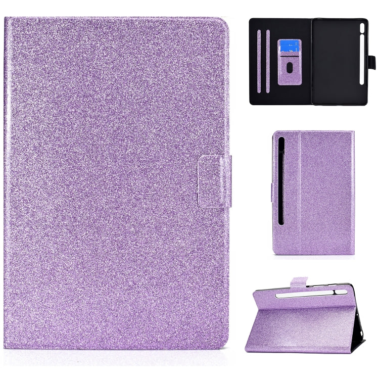 Glitter purple smart tablet folio case with cutout panel and kickstand viewing angle