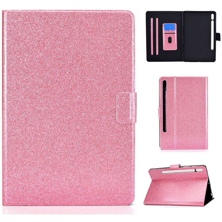 Glitter pink smart tablet folio case with magnetic-style flap and kickstand