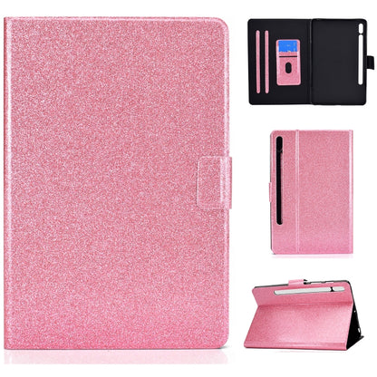 Glitter pink smart tablet folio case with magnetic-style flap and kickstand